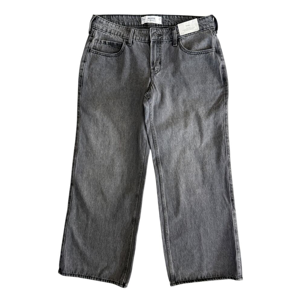 Hollister Low Rise Baggy Jeans Relaxed Fit Denim Wide Leg Black Wash 10 S New